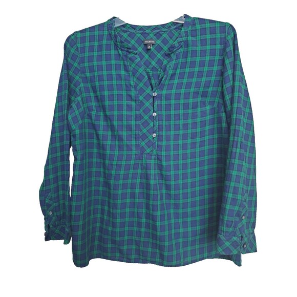 Talbots Tops - Talbots Brushed Cotton Multicolor Plaid Henley Neck Long Sleeve Popover Top XL